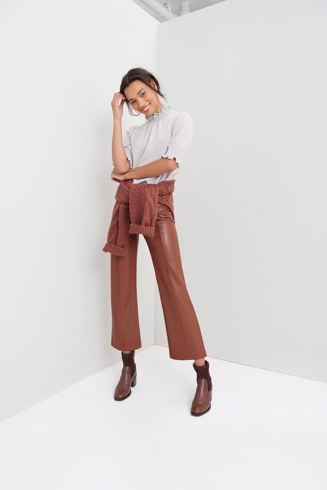 Angelike Faux Leather Cropped Wide-Leg Pants