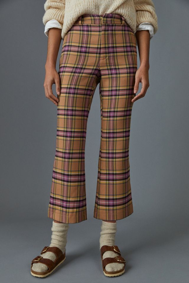 Cigarette Pants Orange Pants With Checkered Maria Kick Flare Plaid