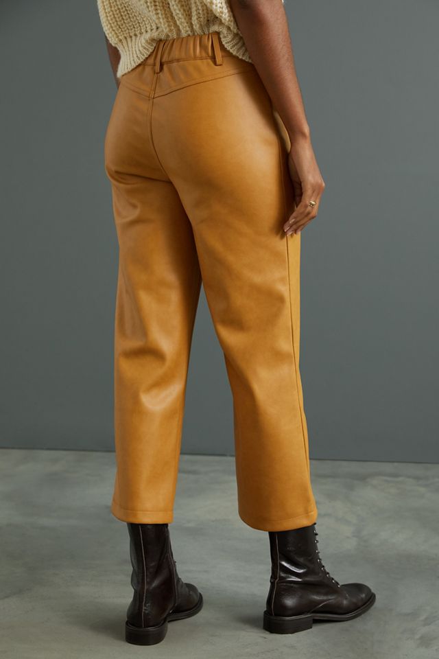Faux Leather Cropped Wide-Leg Pants #3