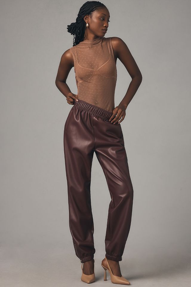 Brown Faux Leather Joggers Pants