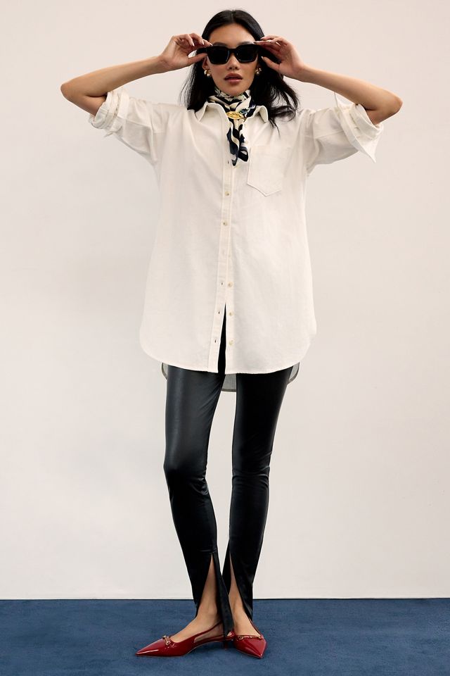 Avec Les Filles High-Waisted Faux Leather Slit Leggings #5