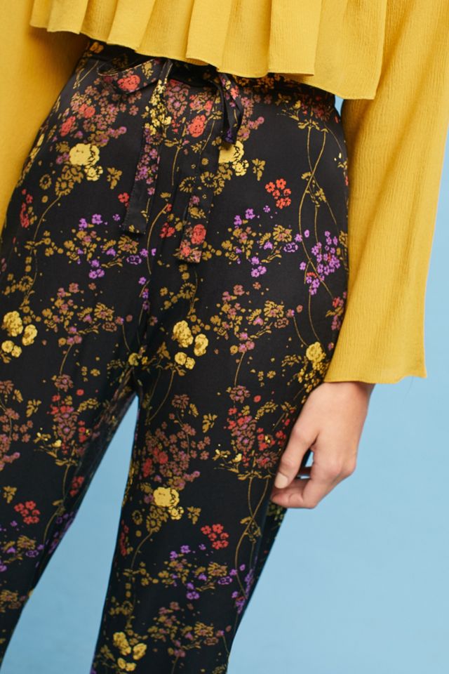 Pantalon taille haute à fleurs Orla, noir #1