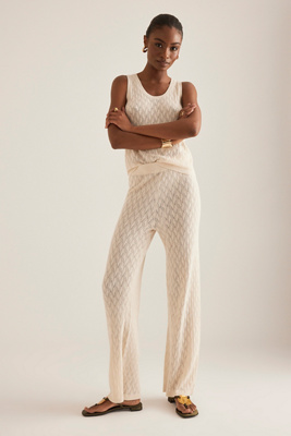 Agny Pantalons Tricotés Taille Haute en Beige taille: XS chez Anthropologie - Selected Femme - Modalova