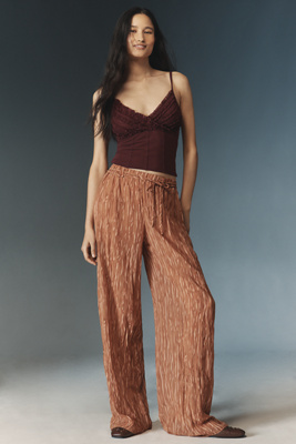 Moon River Crinkled Wide-leg Pants In Brown