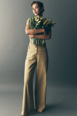 Maeve Button-Pocket Wide-Leg Pants