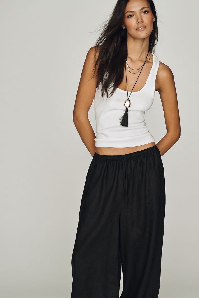 Self Contrast Linen Balloon Pants #2