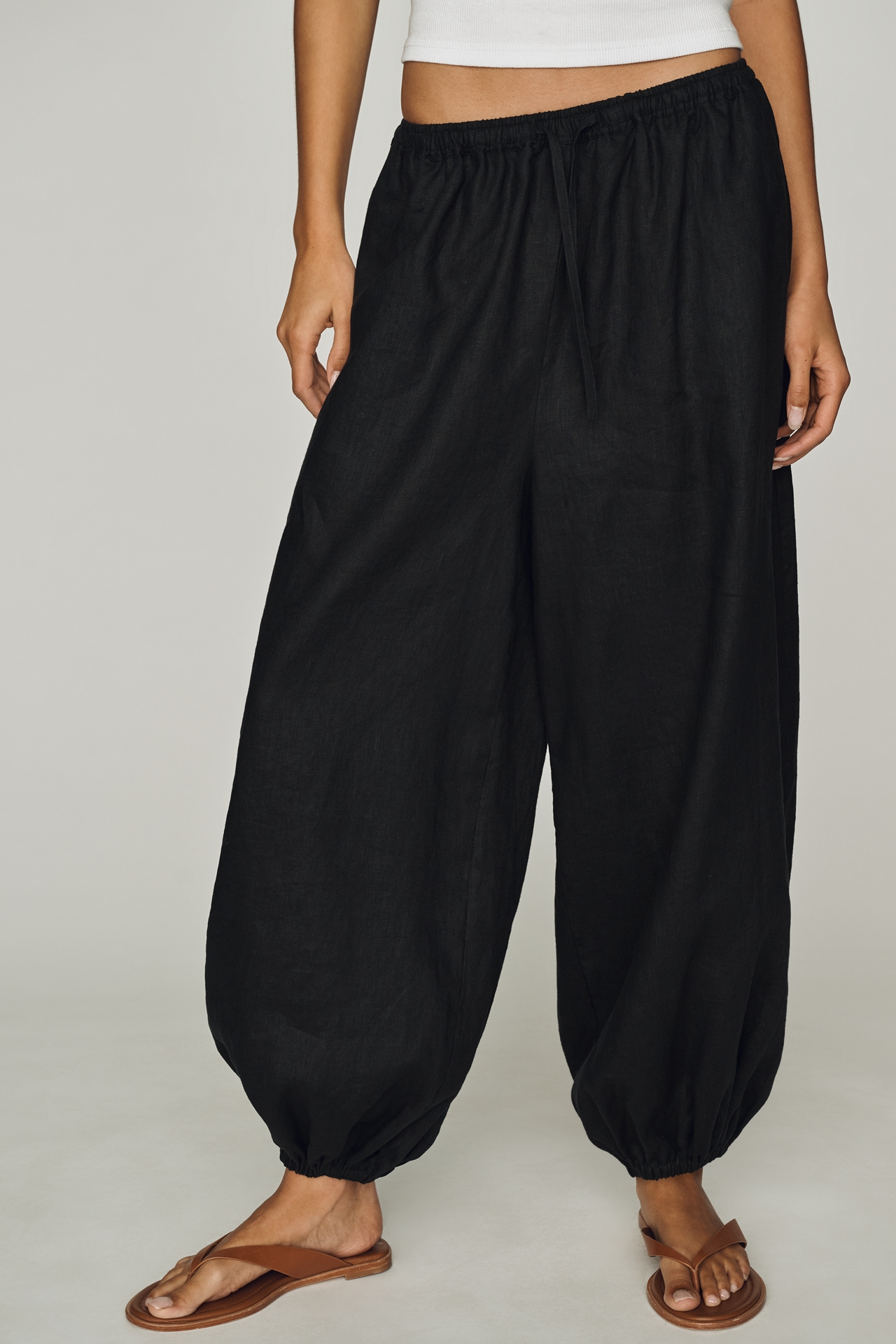 Self Contrast Linen Balloon Pants