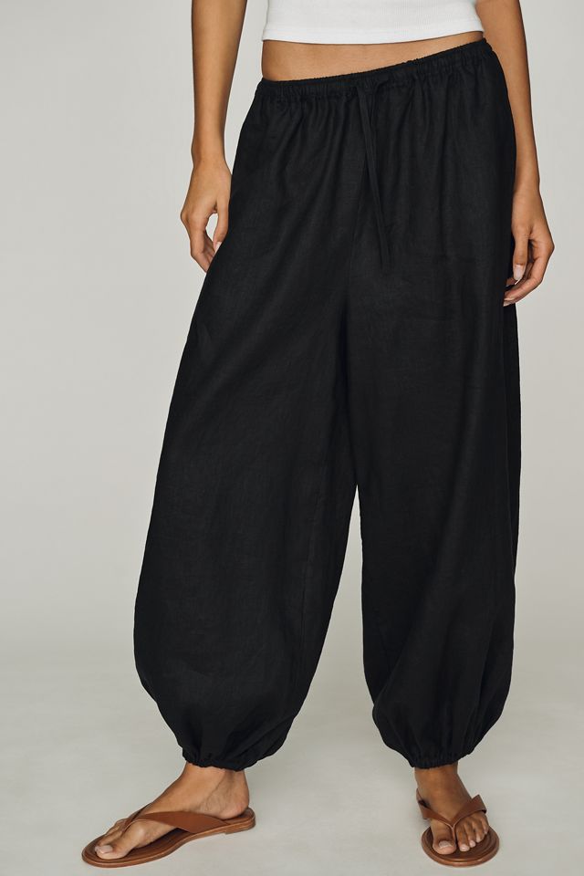 Self Contrast Linen Balloon Pants #4