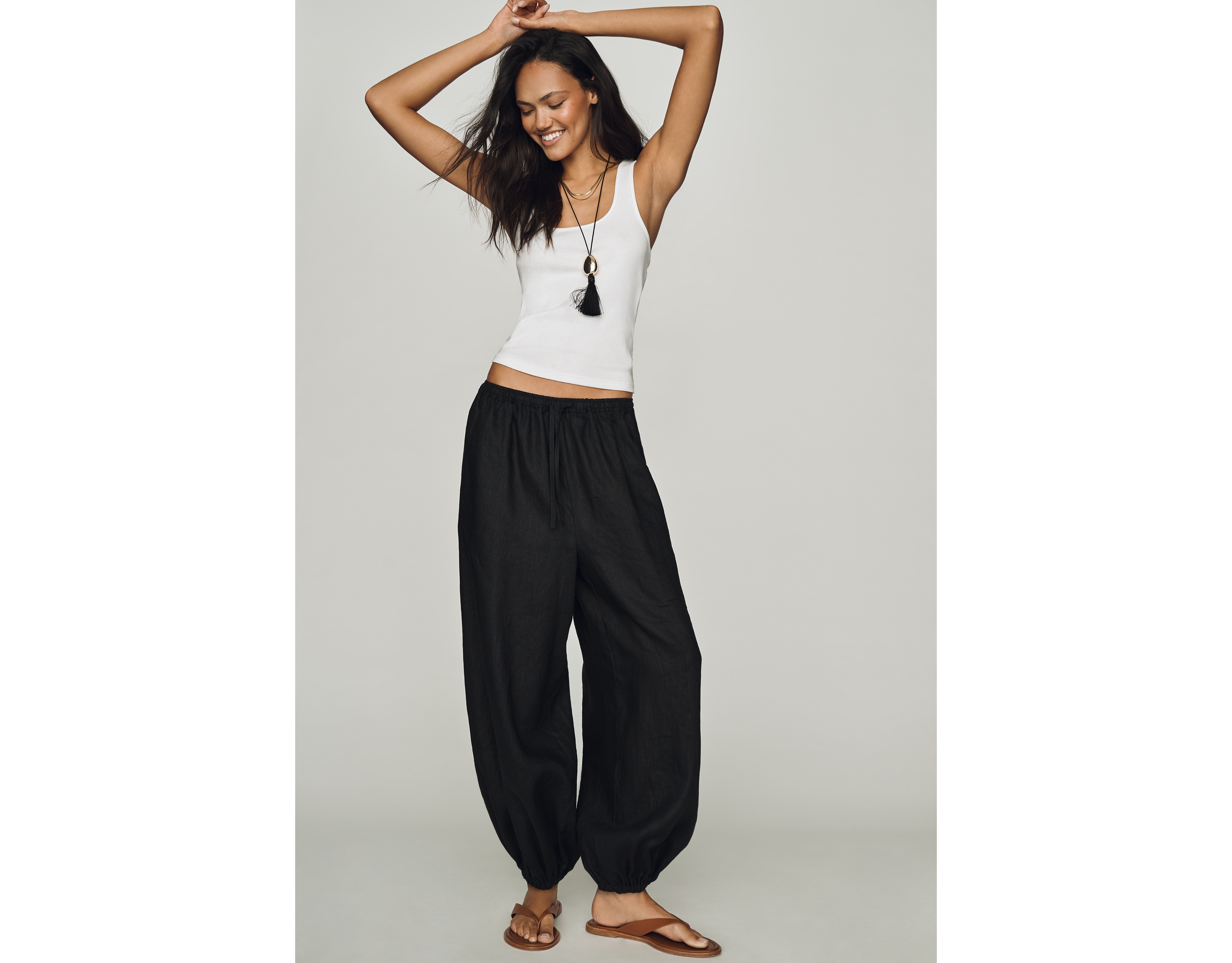 Self Contrast Linen Balloon Pants