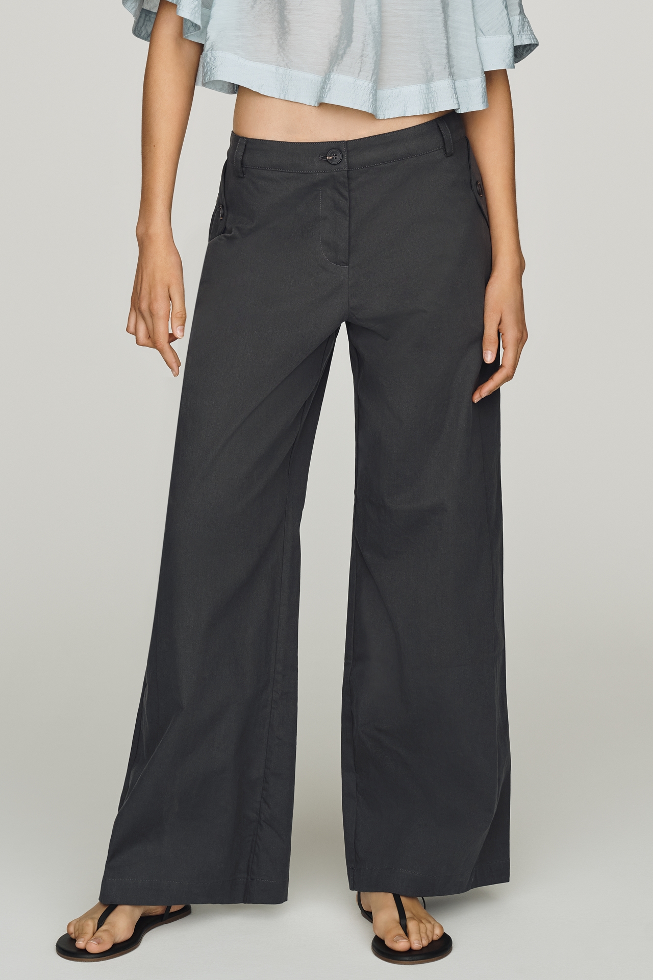 Self Contrast Rio Button Mid-Rise Wide-Leg Trousers