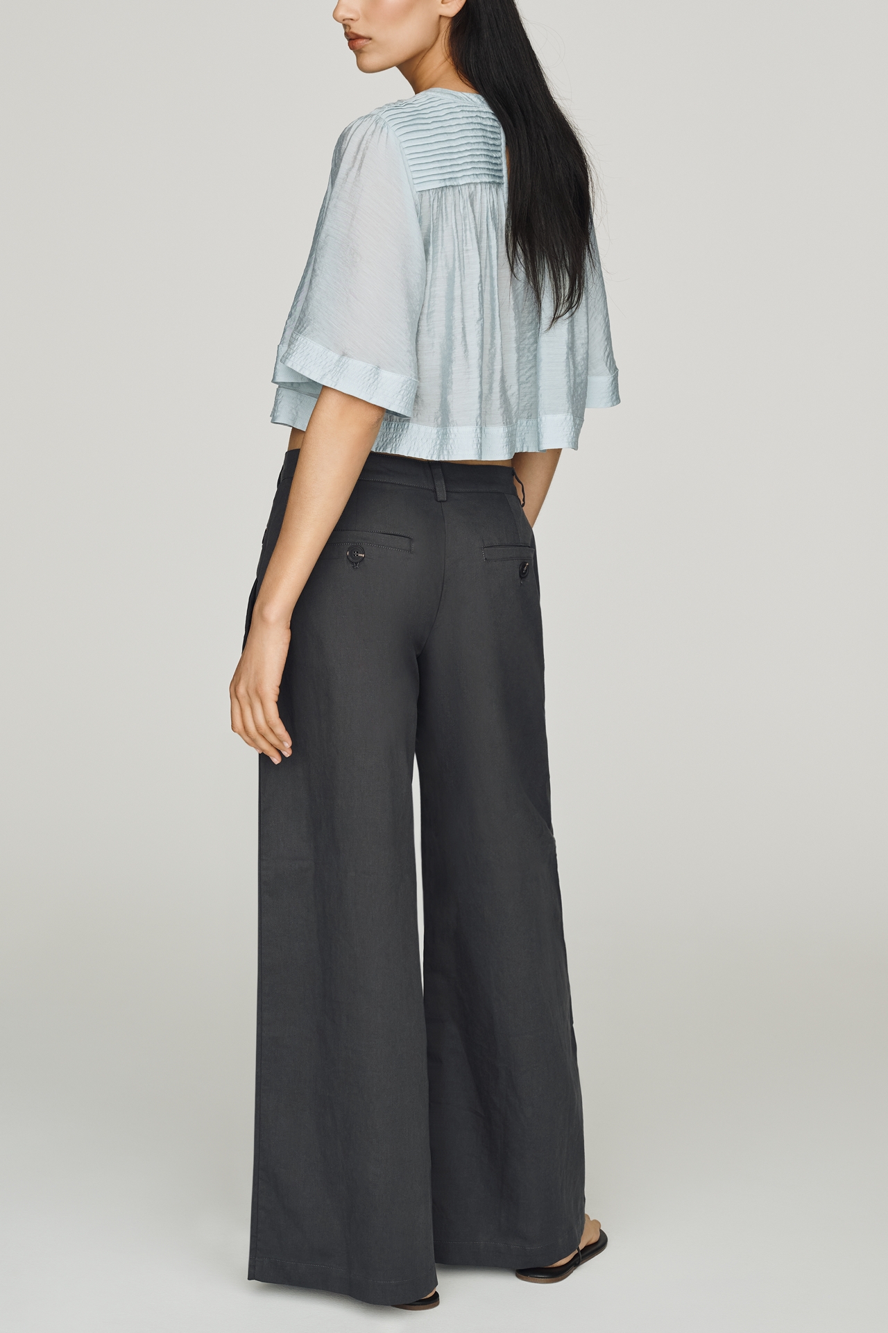 Self Contrast Rio Button Mid-Rise Wide-Leg Trousers