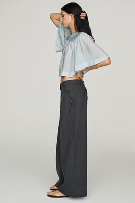 Self Contrast Rio Button Mid-Rise Wide-Leg Trousers