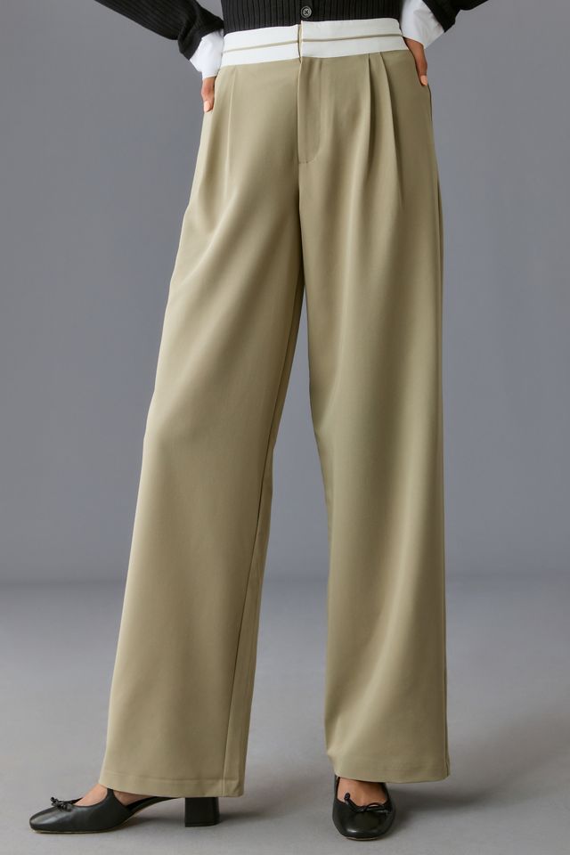 WAYF Contrast Waistband Trousers | Anthropologie