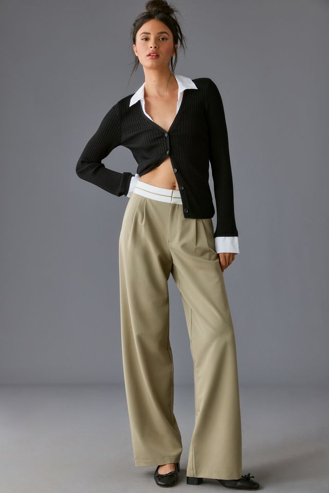 WAYF Contrast Waistband Trousers | Anthropologie