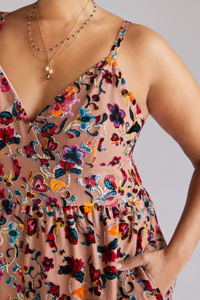 Flounced Floral Burnout Velvet Jumpsuit #4