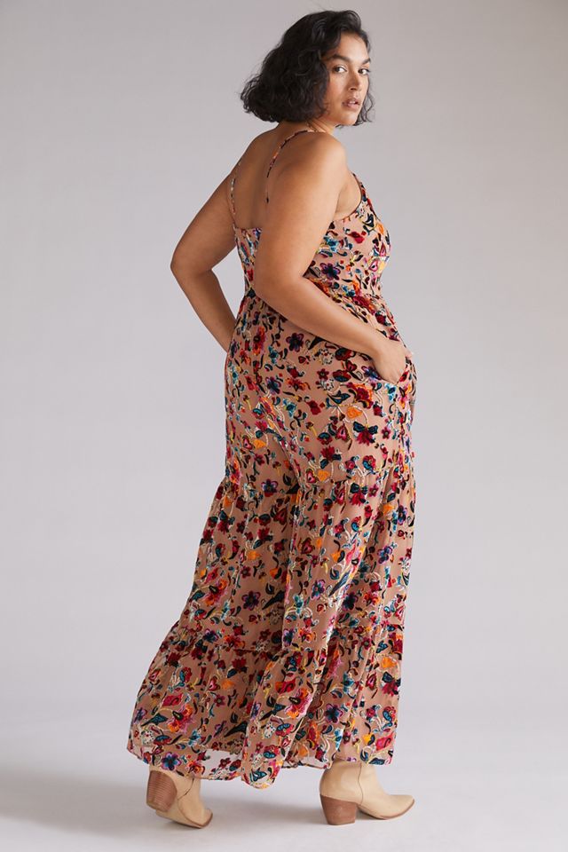 Flounced Floral Burnout Velvet Jumpsuit #5