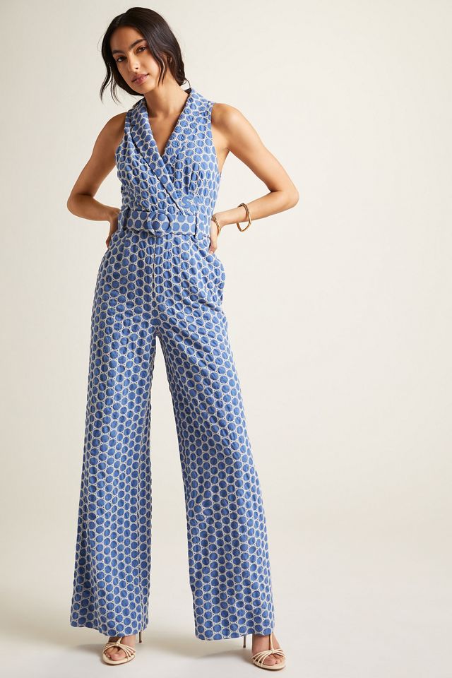 Hutch Embroidered Dot Denim Jumpsuit | Anthropologie