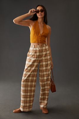 plaid straight leg trousers