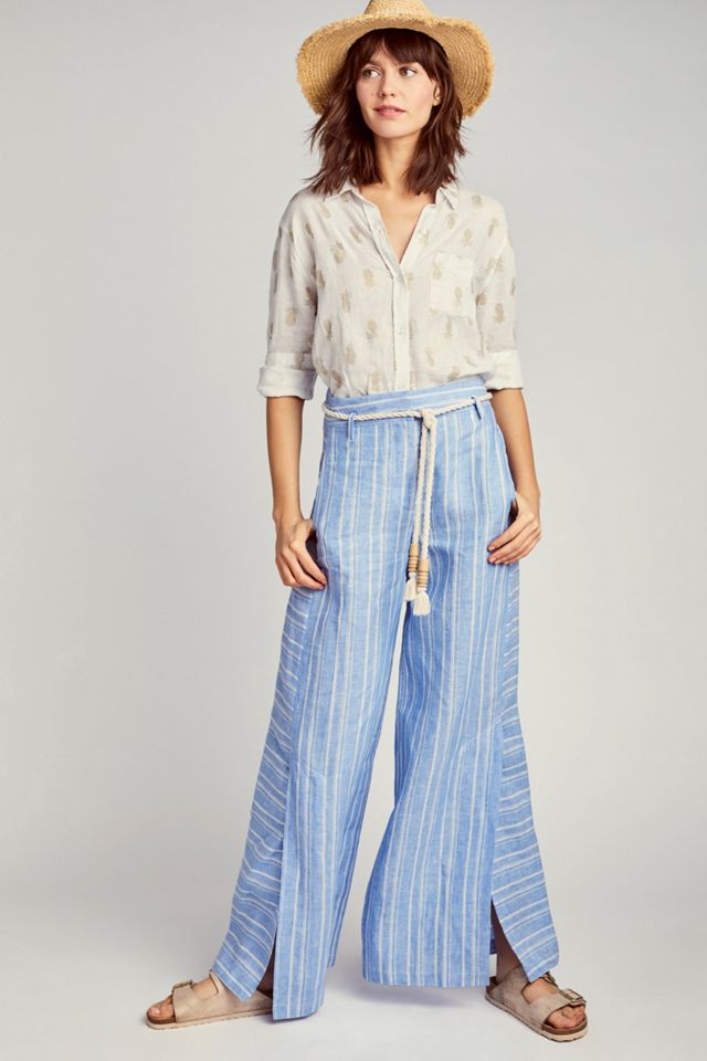 Belia Striped Linen Wide Leg Trousers #6