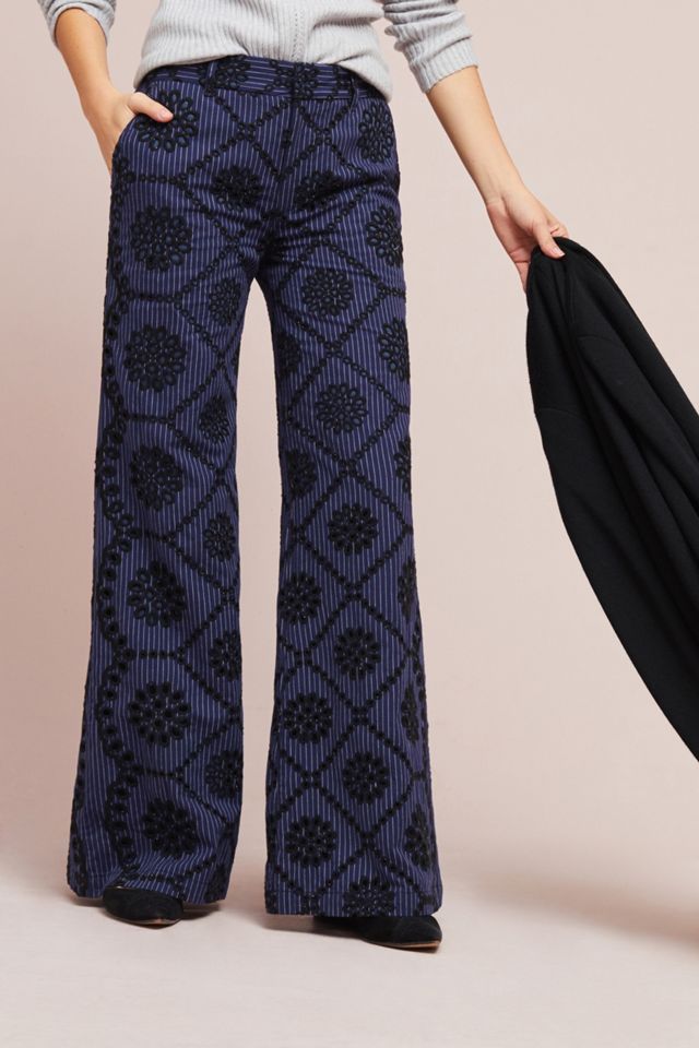 Embroidered Eyelet Wide-Leg Pants #1
