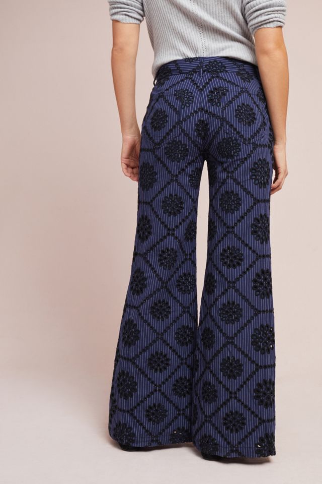 Embroidered Eyelet Wide-Leg Pants #3