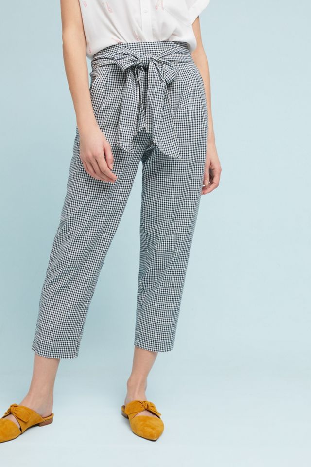 Tie-Waist Gingham Trousers #1
