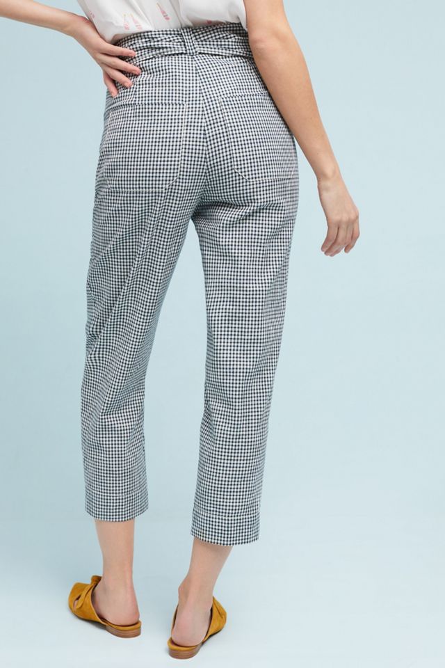 Tie-Waist Gingham Trousers