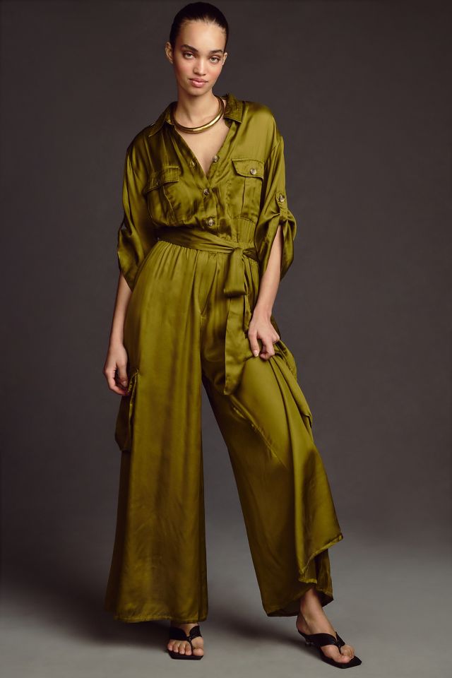 anthropologie green jumpsuit