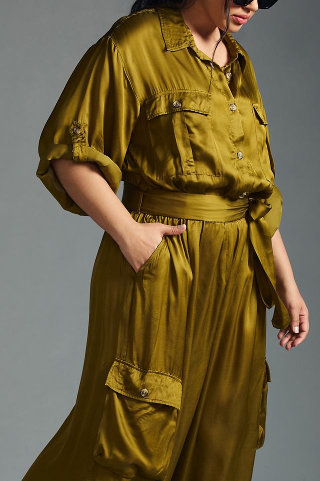 By Anthropologie Silky Cargo Jumpsuit #7