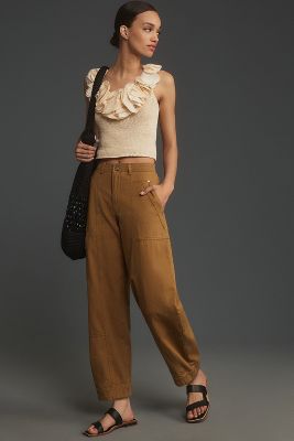 By Anthropologie The Carson Utility Barrel Pants In Brown