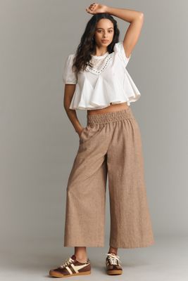 Somerset Cotton-Linen Striped Pull-On Pants