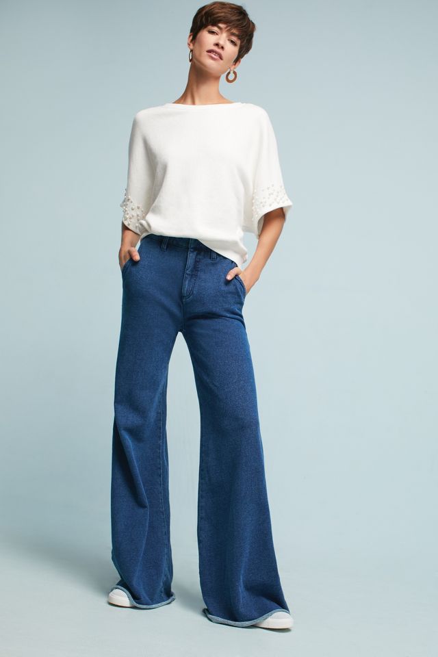 Denim Effect Knit Trousers | Anthropologie