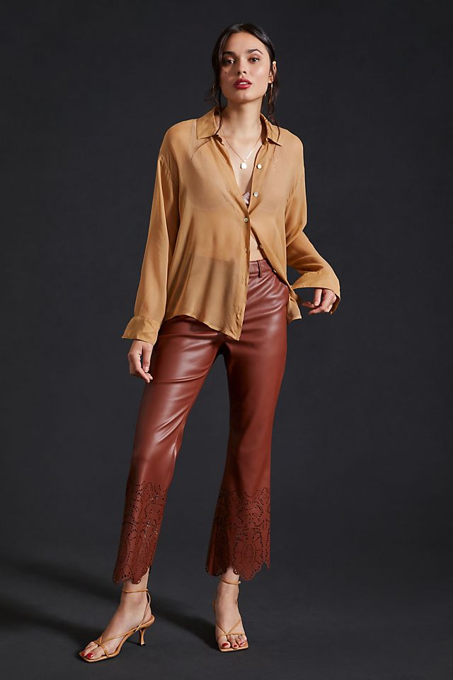 By Anthropologie Laser-Cut Faux Leather Trousers