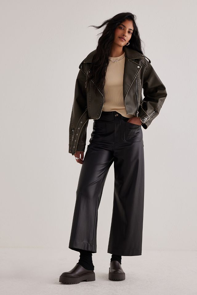 Cropped leather outlet trousers