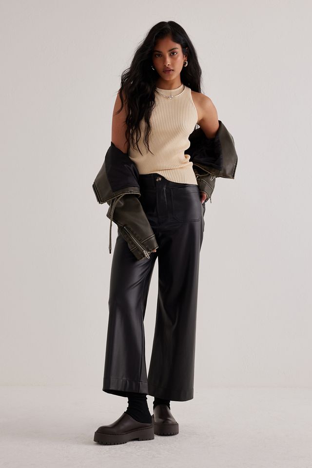 The Colette Cropped Wide-Leg Trousers by Maeve: Vegan Leather Edition #2