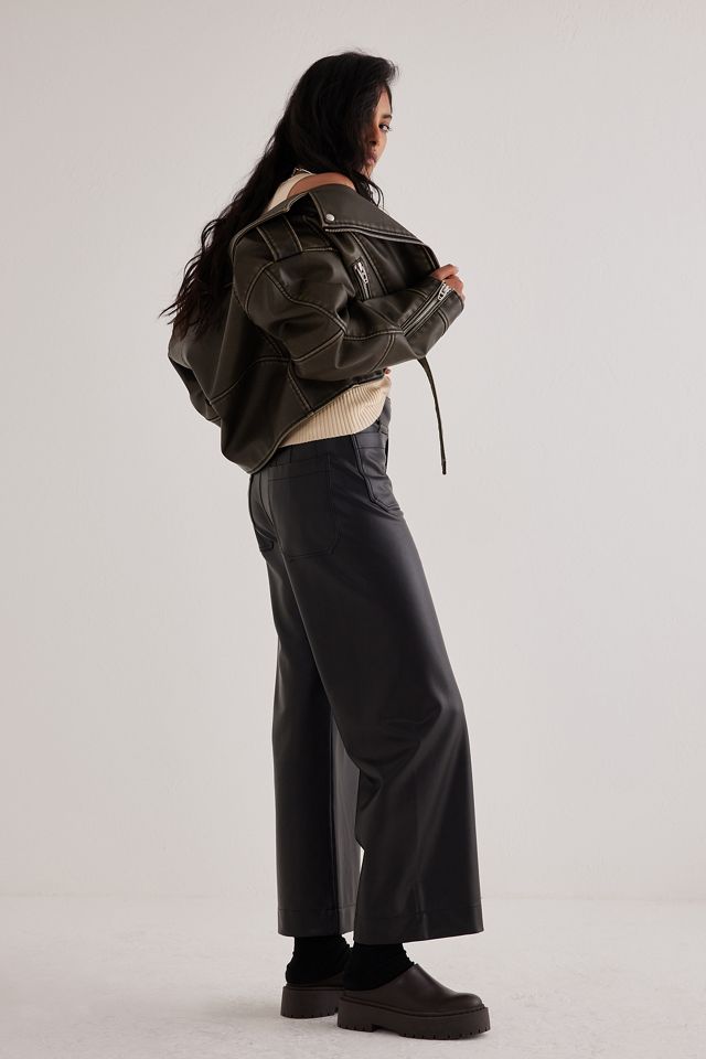 The Colette Cropped Wide-Leg Trousers by Maeve: Vegan Leather Edition #3