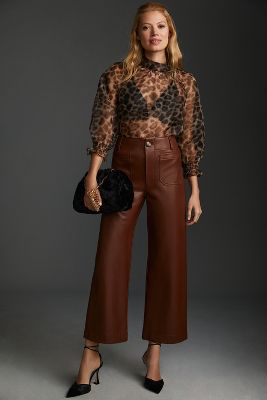 Shop The Colette Collection By Maeve The Colette Cropped Wide-leg Pants By Maeve: Faux-leather Edition In Brown