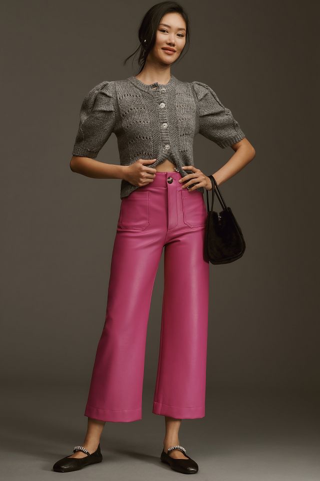 high waisted leather pants  Wide leg cropped pants, High waisted