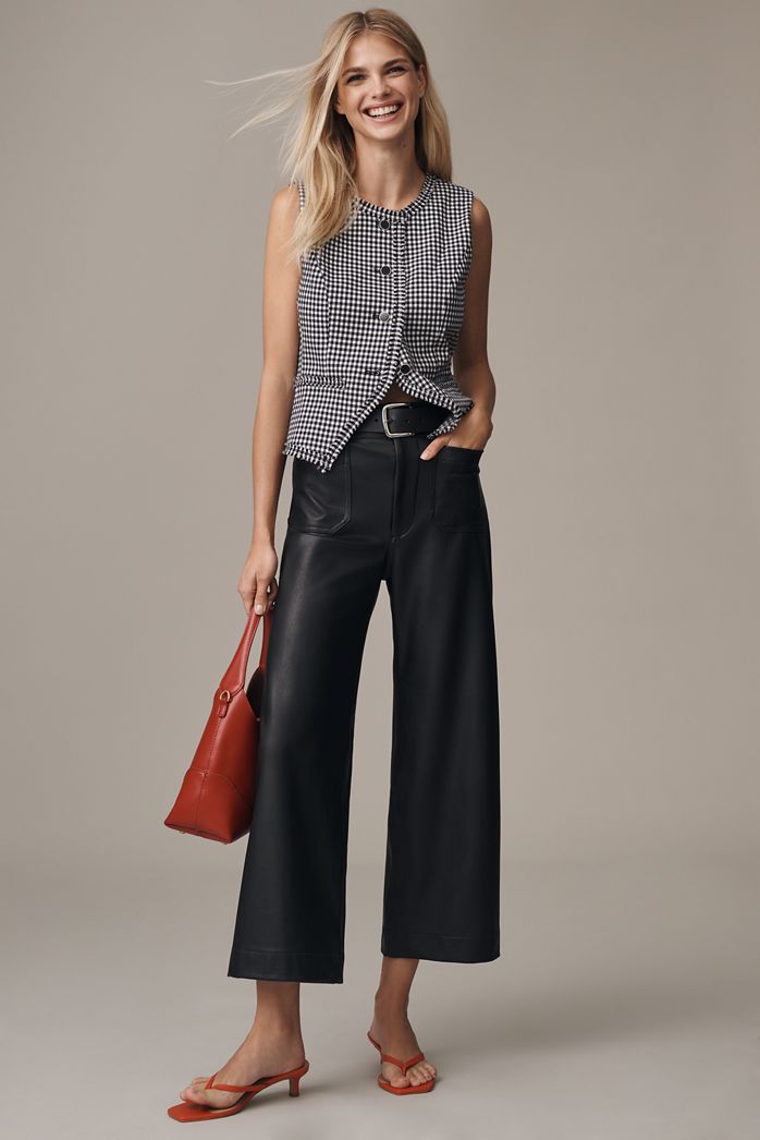 The Colette Cropped Wide-Leg Trousers by Maeve: Vegan Leather Edition