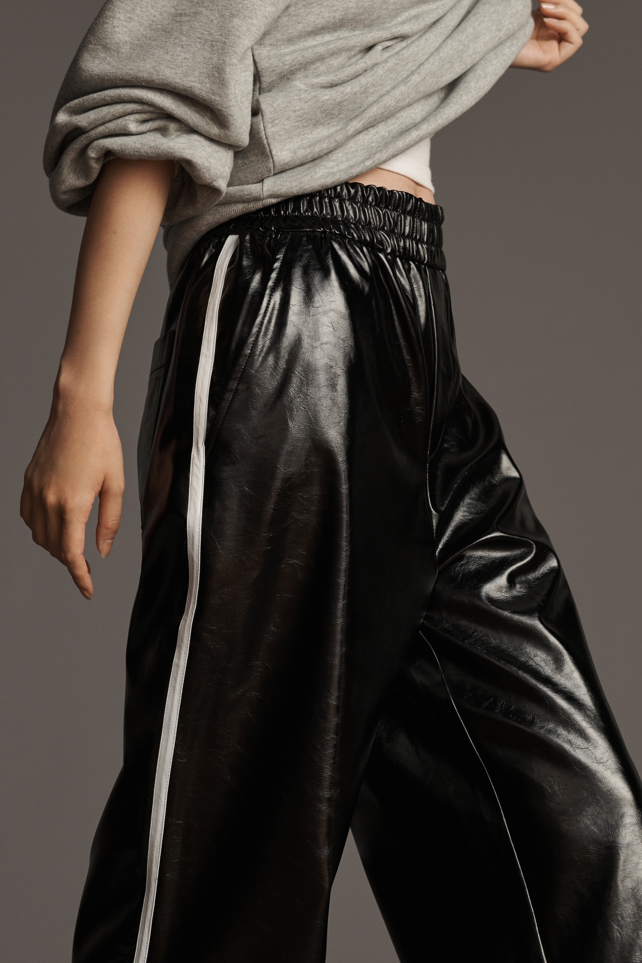 Maeve Faux Patent Leather Sporty Pull-On Pants