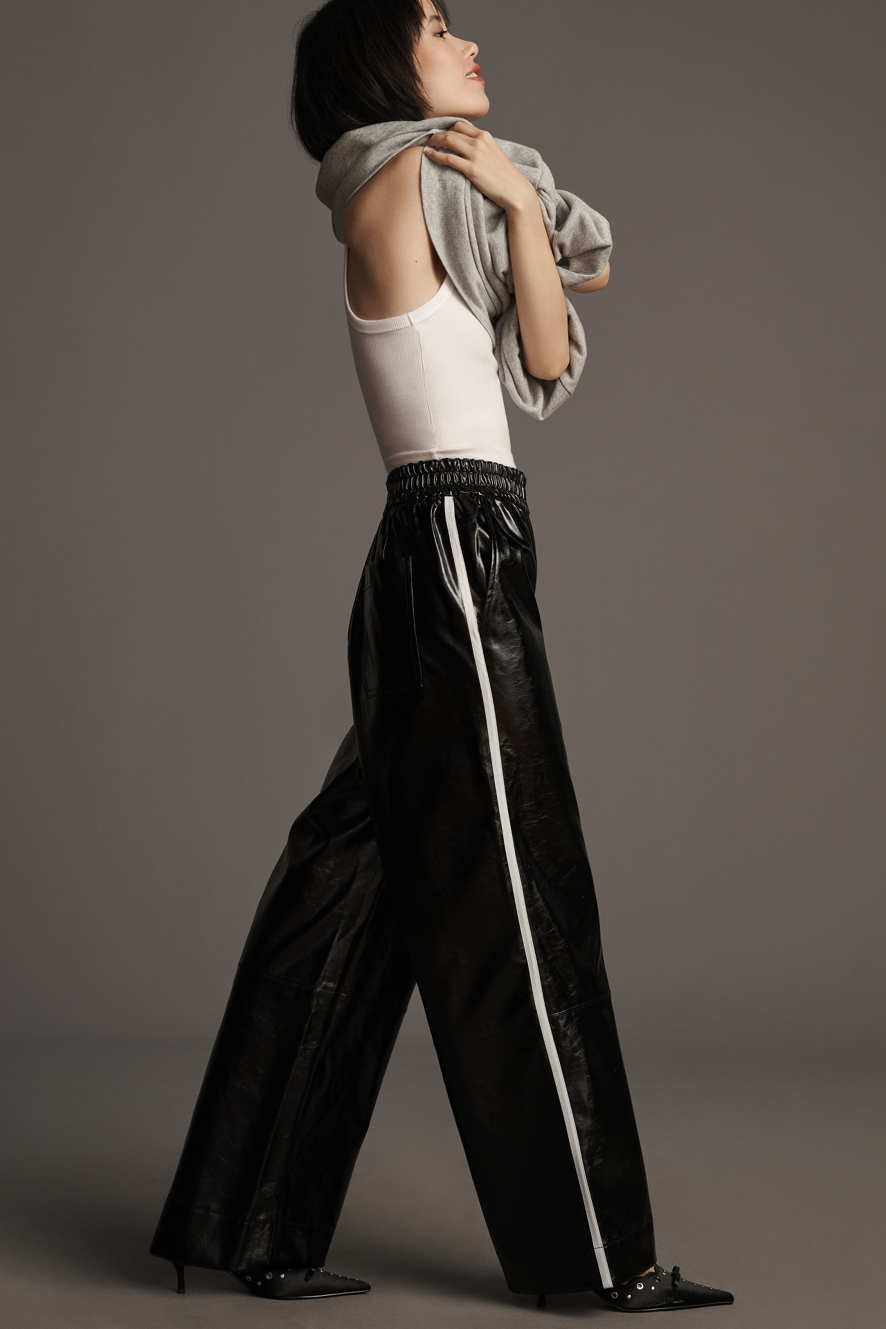 Maeve Faux Patent Leather Sporty Pull-On Pants