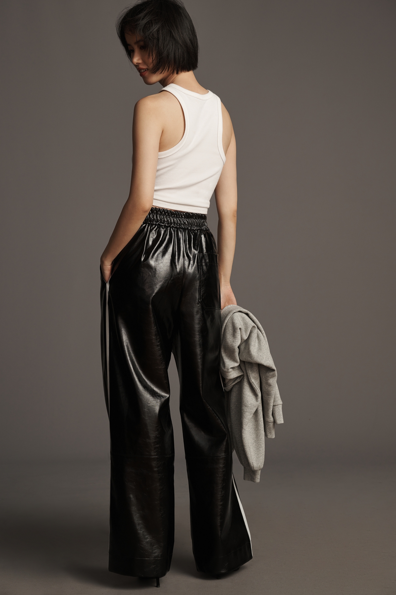 Maeve Faux Patent Leather Sporty Pull-On Pants