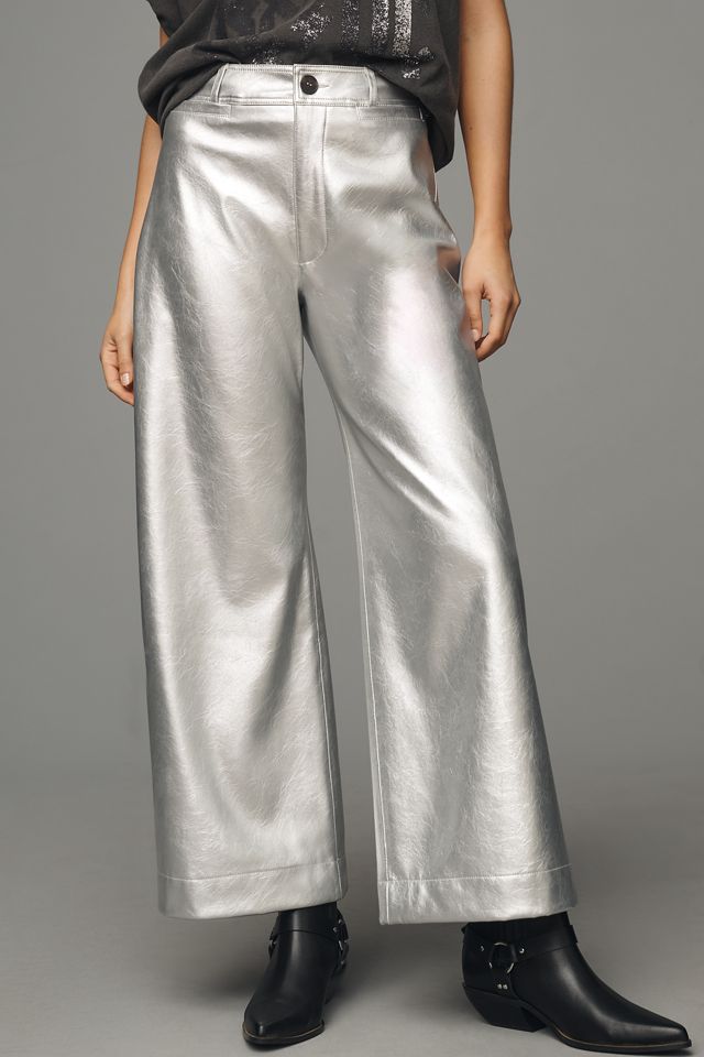 I Pantaloni Crop a Gamba Larga a Vita Alta Ettie di Maeve: Edizione Finta Pelle Metallizzata #1