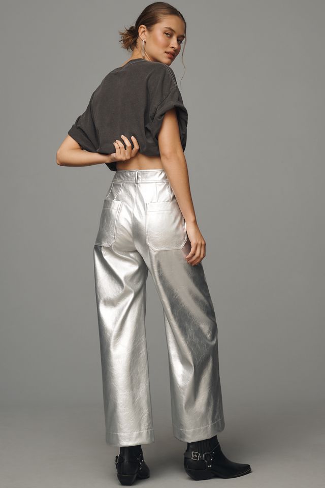 I Pantaloni Crop a Gamba Larga a Vita Alta Ettie di Maeve: Edizione Finta Pelle Metallizzata #3