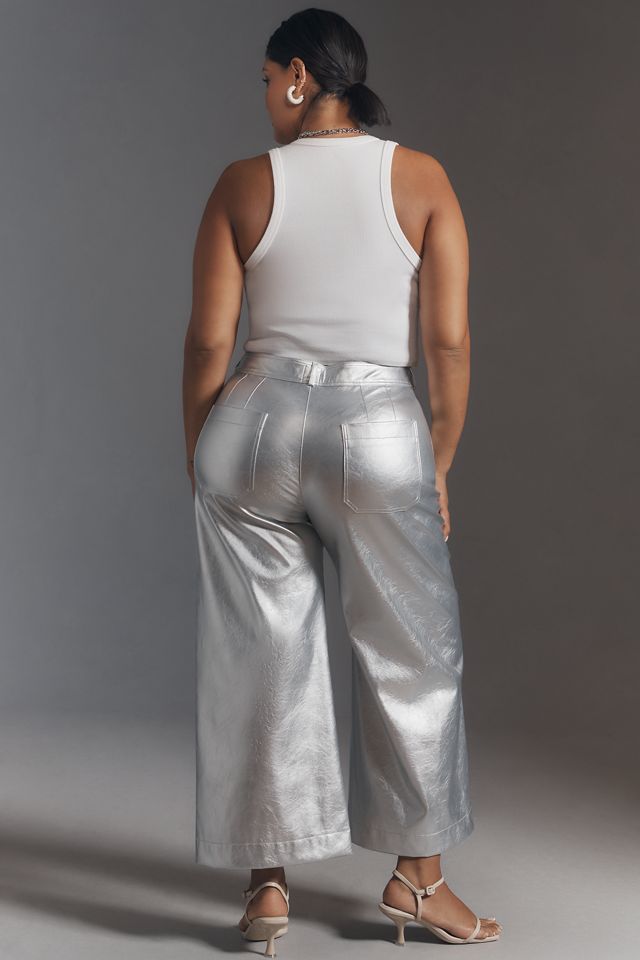 The Ettie High-Rise Crop Wide-Leg Pants by Maeve: Metallic Faux Leather Edition #7