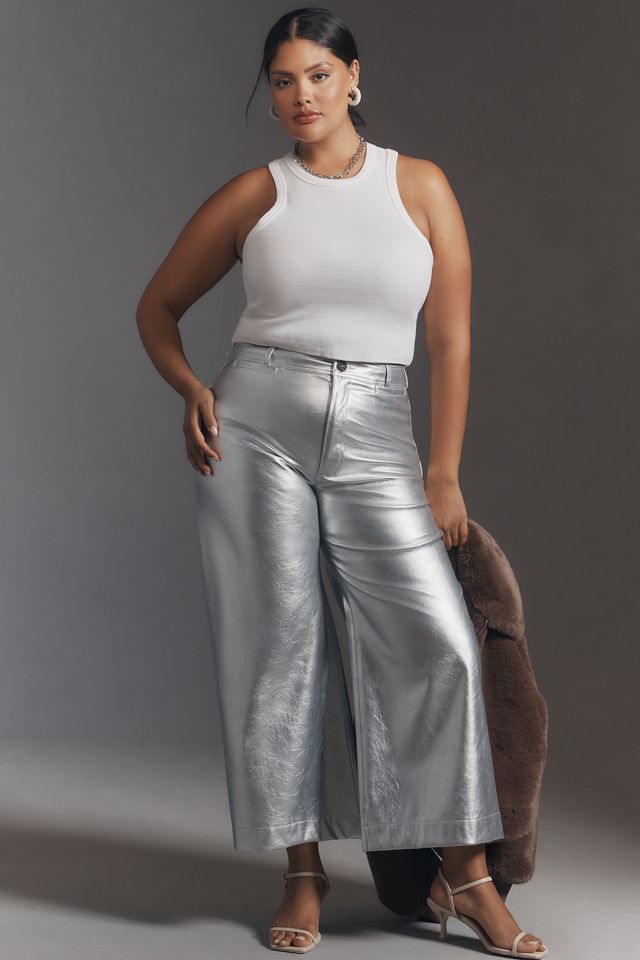 The Ettie High-Rise Crop Wide-Leg Pants by Maeve: Metallic Faux Leather Edition #5