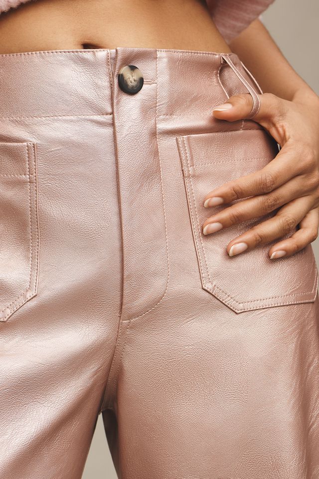 The Colette Cropped Wide-Leg Pants by Maeve: Metallic Faux-Leather Edition #2
