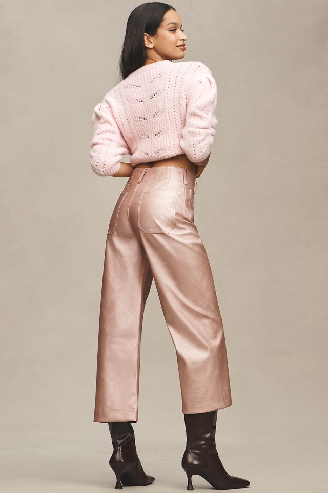 The Colette Cropped Wide-Leg Pants by Maeve: Metallic Faux-Leather Edition #3