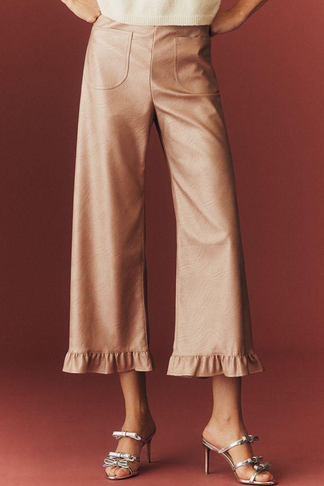 The Colette Crop Metallic Faux Leather Ruffle-Hem Pants by Maeve #1