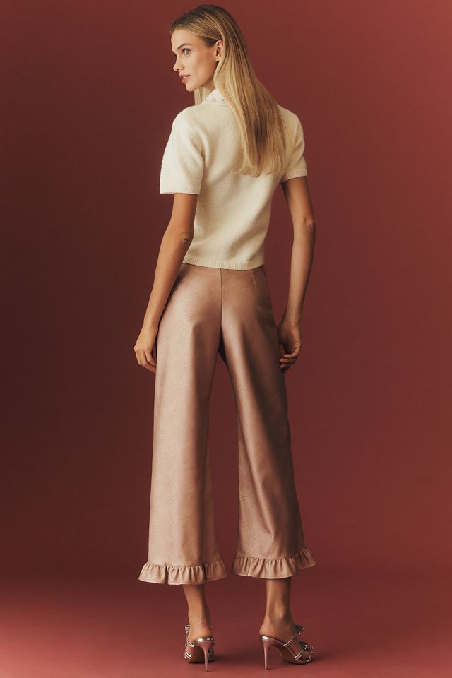 The Colette Crop Metallic Faux Leather Ruffle-Hem Pants by Maeve #2